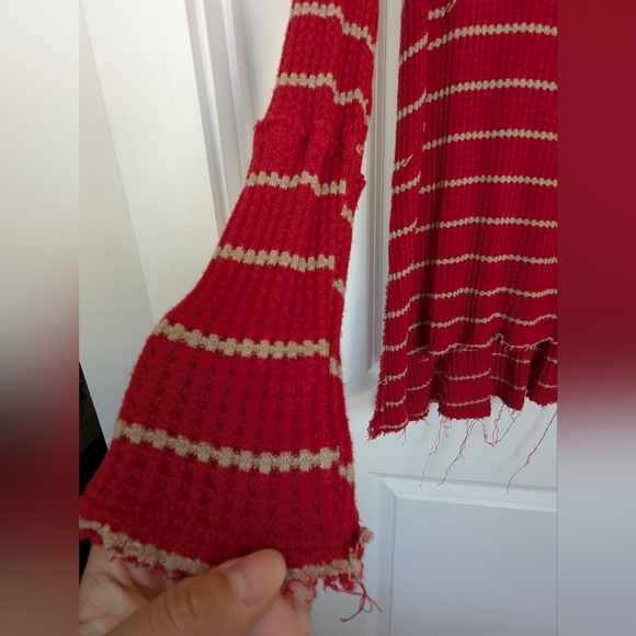 Free People Red Sunset Park Striped Thermal Tunic Knit Size Medium - Picture 2 of 10